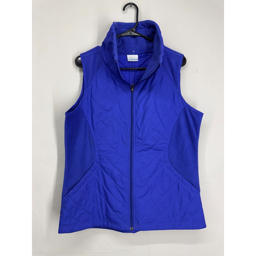 Columbia Sportswear Quilted Fleece Vest Womens LARGE Blue Full Zip